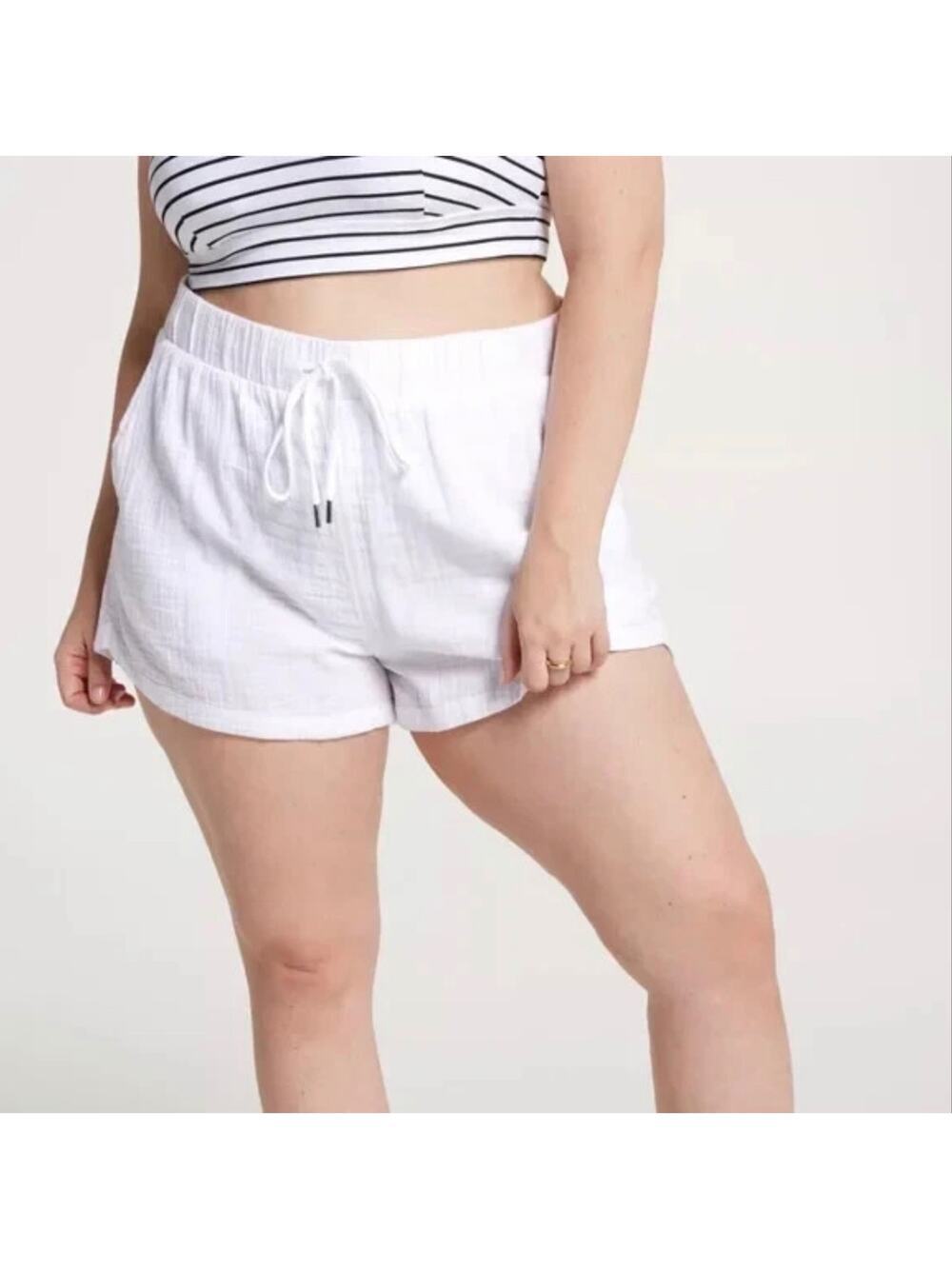 Calia Women's High Waisted Swim Utility Board Short, Pure White, XXL